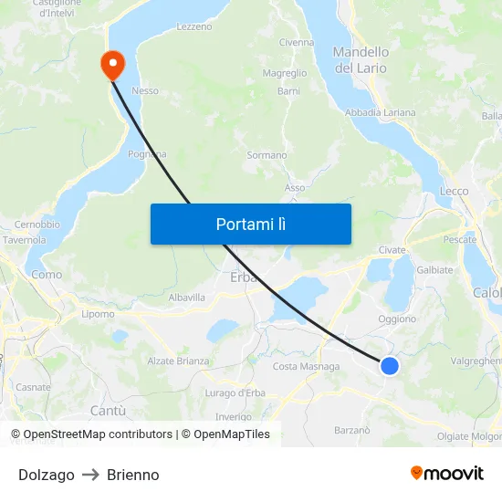 Dolzago to Brienno map