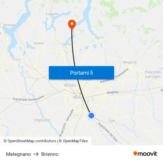 Melegnano to Brienno map