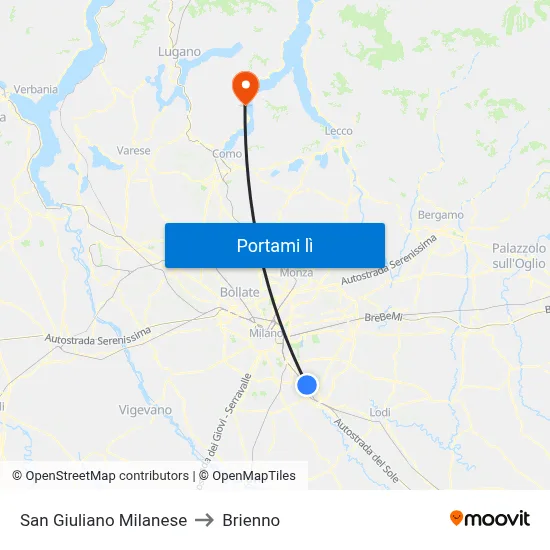 San Giuliano Milanese to Brienno map