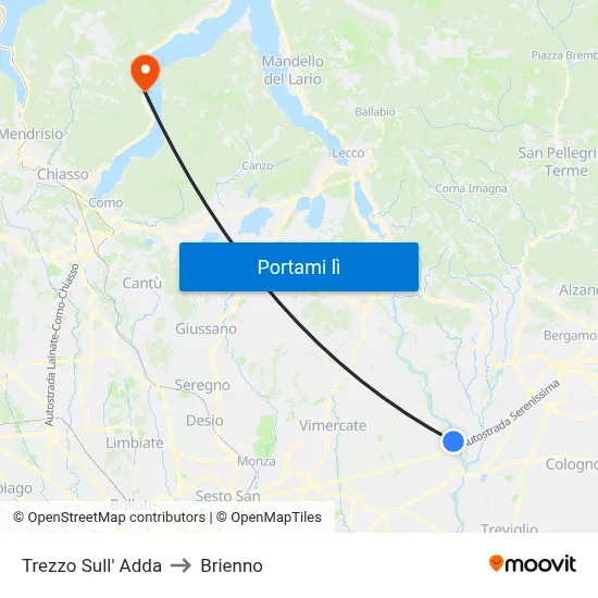Trezzo Sull' Adda to Brienno map