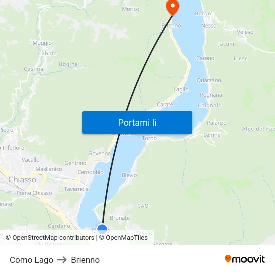 Como Lago to Brienno map