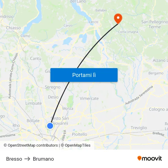 Bresso to Brumano map