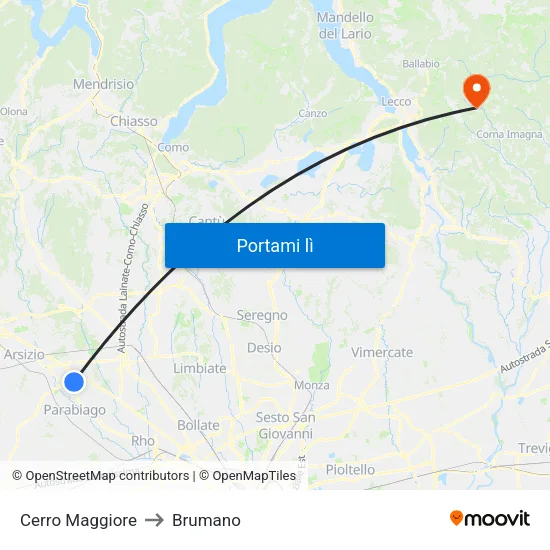 Cerro Maggiore to Brumano map
