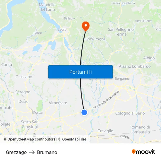 Grezzago to Brumano map