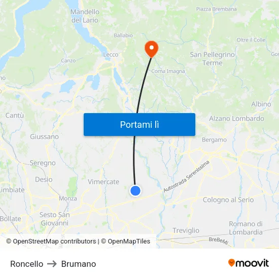 Roncello to Brumano map