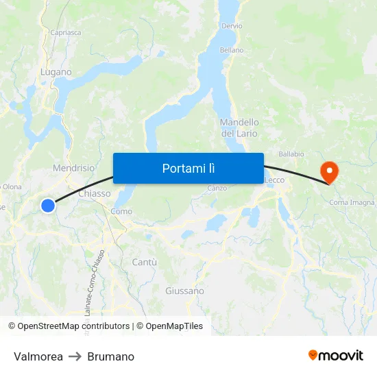 Valmorea to Brumano map