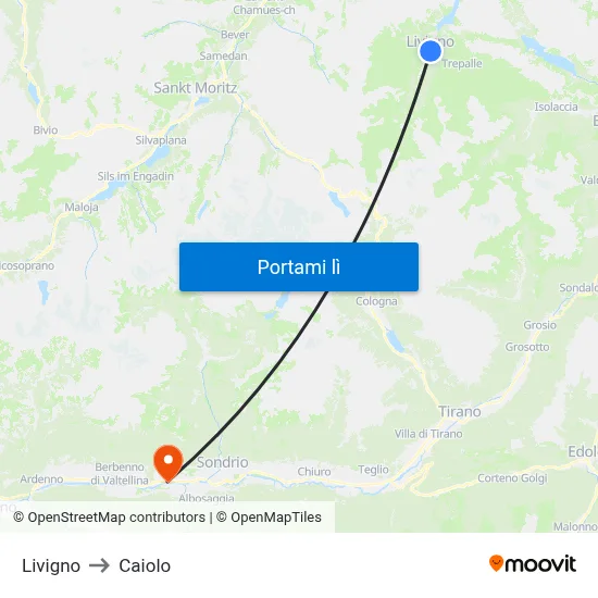 Livigno to Caiolo map