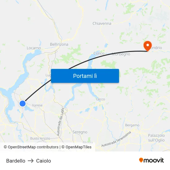 Bardello to Caiolo map