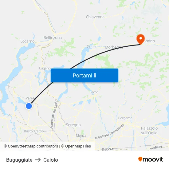 Buguggiate to Caiolo map