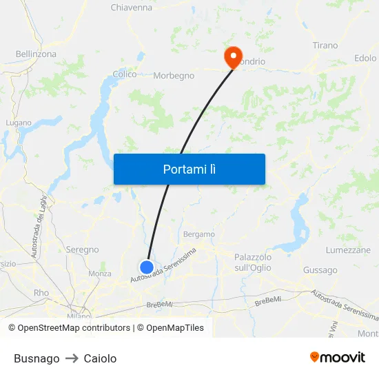 Busnago to Caiolo map