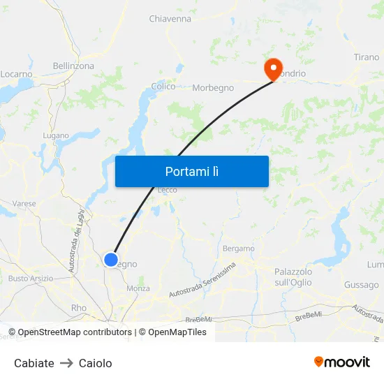 Cabiate to Caiolo map