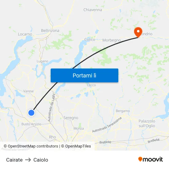 Cairate to Caiolo map
