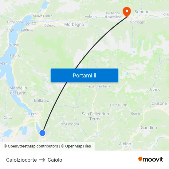 Calolziocorte to Caiolo map