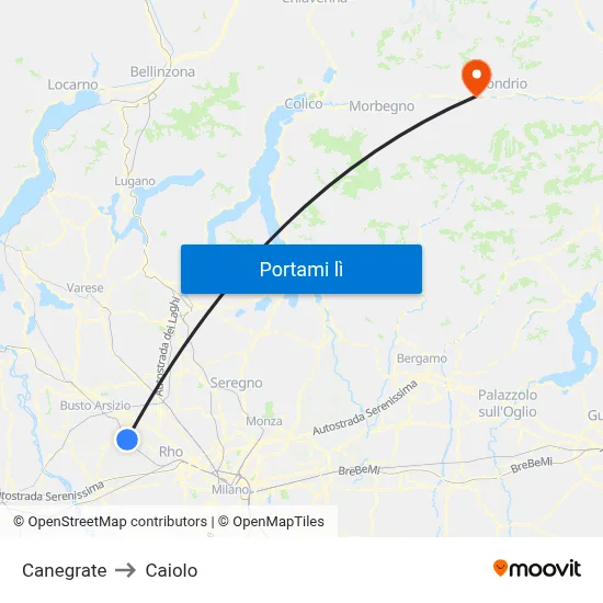 Canegrate to Caiolo map