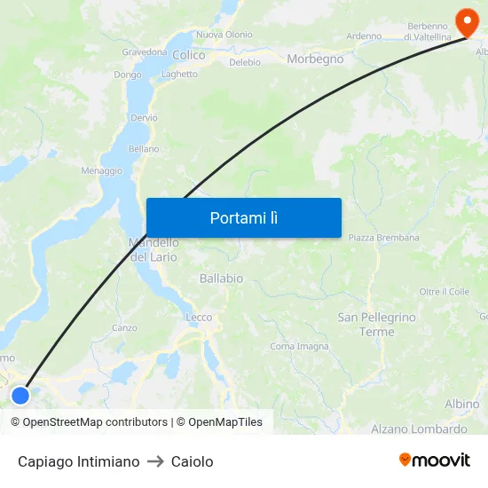 Capiago Intimiano to Caiolo map