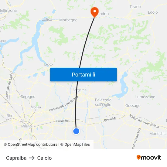 Capralba to Caiolo map