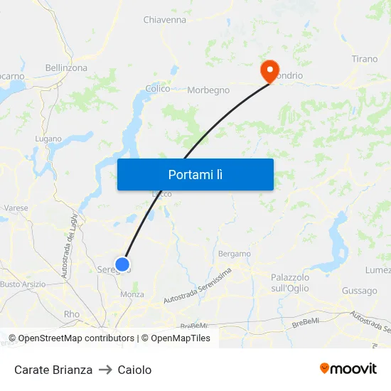 Carate Brianza to Caiolo map
