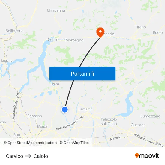 Carvico to Caiolo map