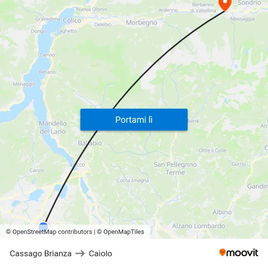 Cassago Brianza to Caiolo map