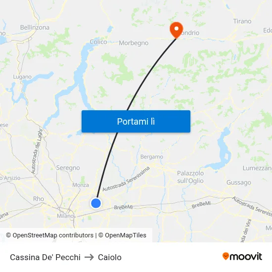 Cassina De' Pecchi to Caiolo map