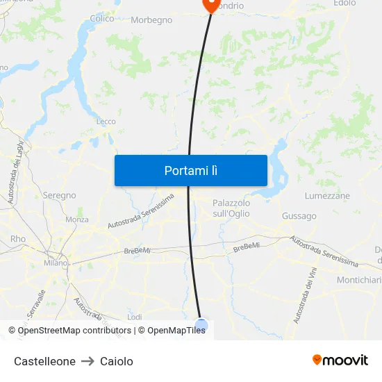 Castelleone to Caiolo map