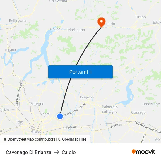 Cavenago Di Brianza to Caiolo map