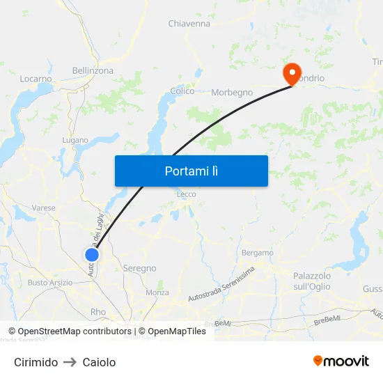 Cirimido to Caiolo map