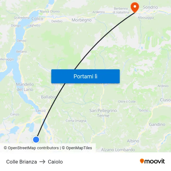Colle Brianza to Caiolo map