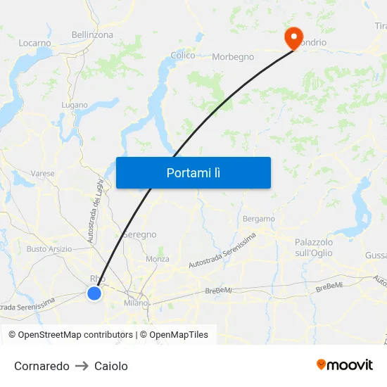 Cornaredo to Caiolo map