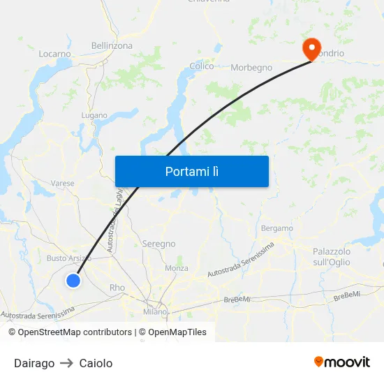 Dairago to Caiolo map