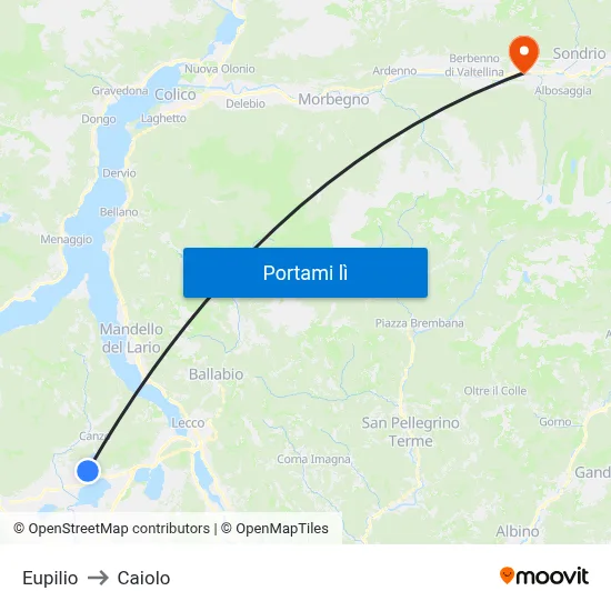 Eupilio to Caiolo map