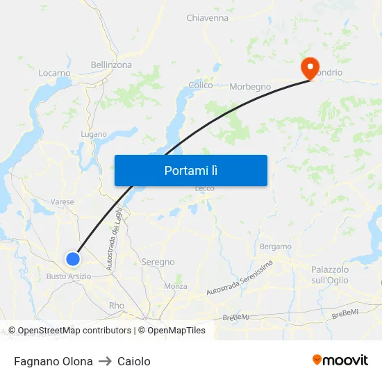 Fagnano Olona to Caiolo map