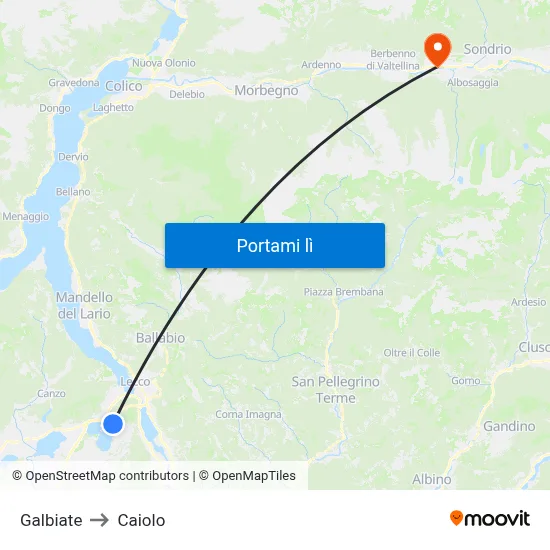 Galbiate to Caiolo map