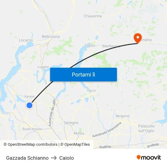 Gazzada Schianno to Caiolo map
