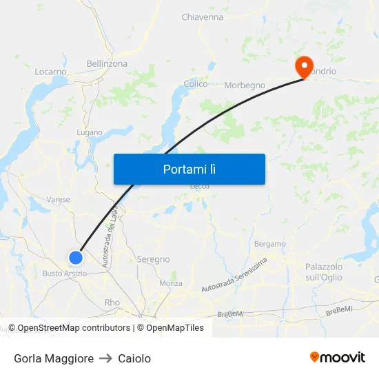 Gorla Maggiore to Caiolo map