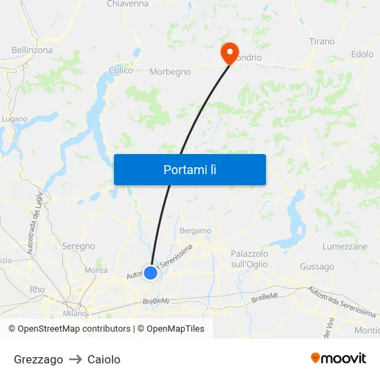 Grezzago to Caiolo map