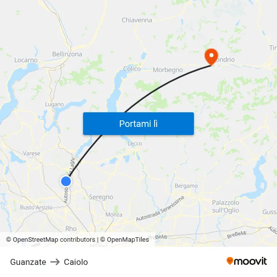 Guanzate to Caiolo map