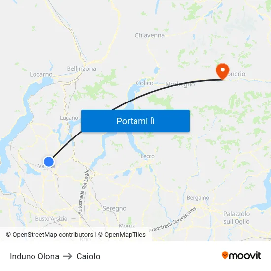 Induno Olona to Caiolo map