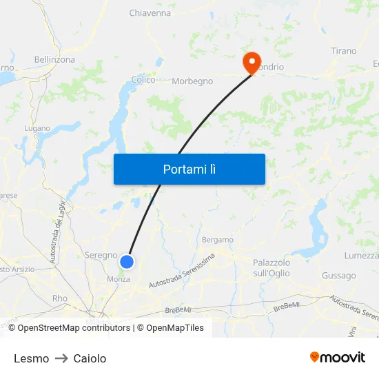 Lesmo to Caiolo map