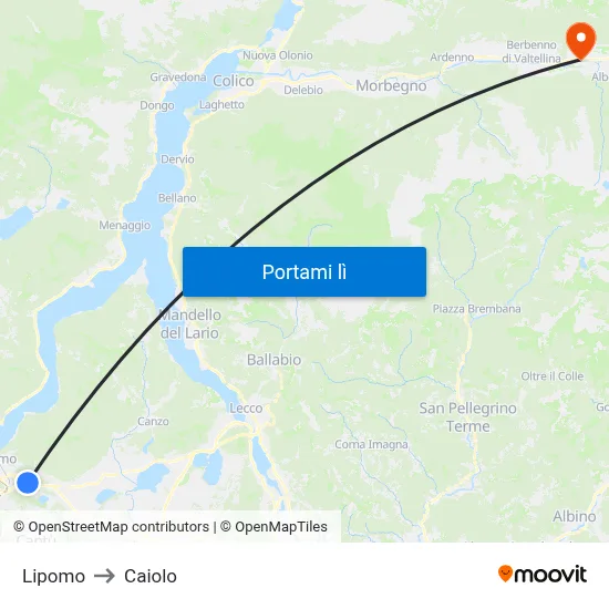 Lipomo to Caiolo map