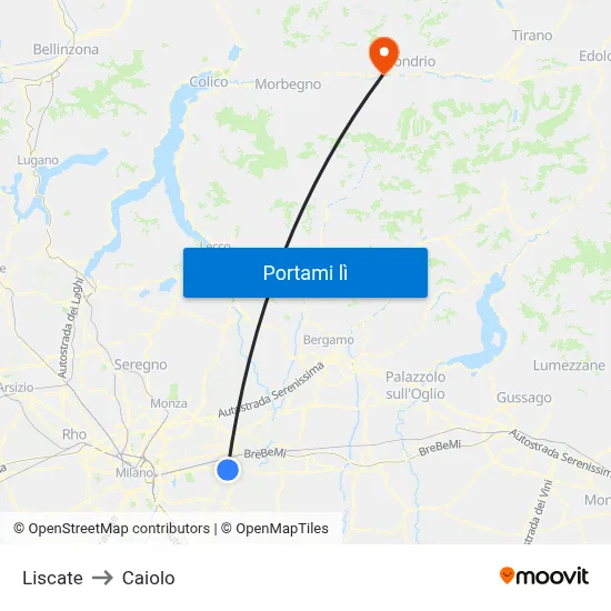 Liscate to Caiolo map
