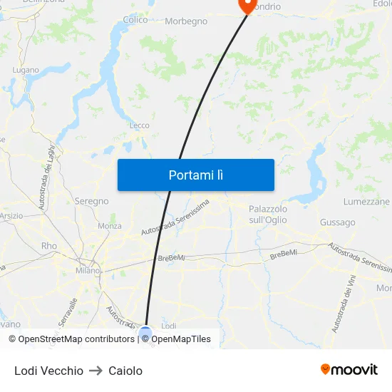 Lodi Vecchio to Caiolo map