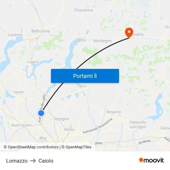 Lomazzo to Caiolo map