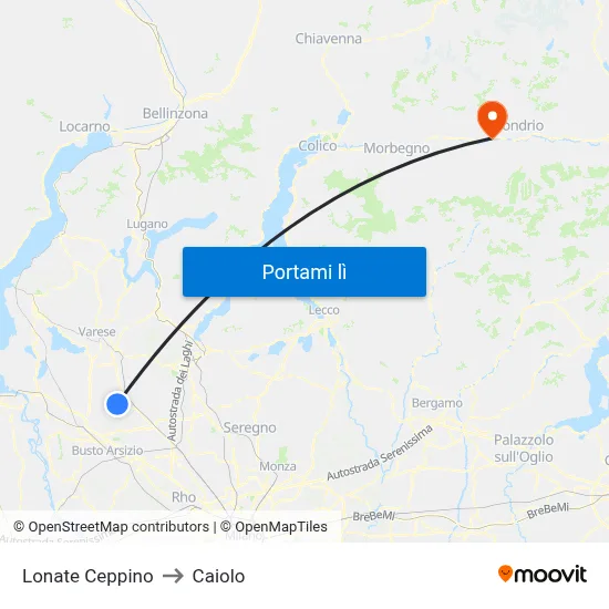 Lonate Ceppino to Caiolo map