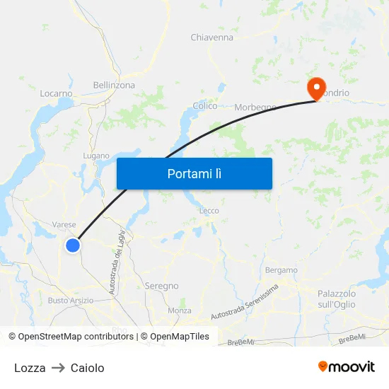Lozza to Caiolo map