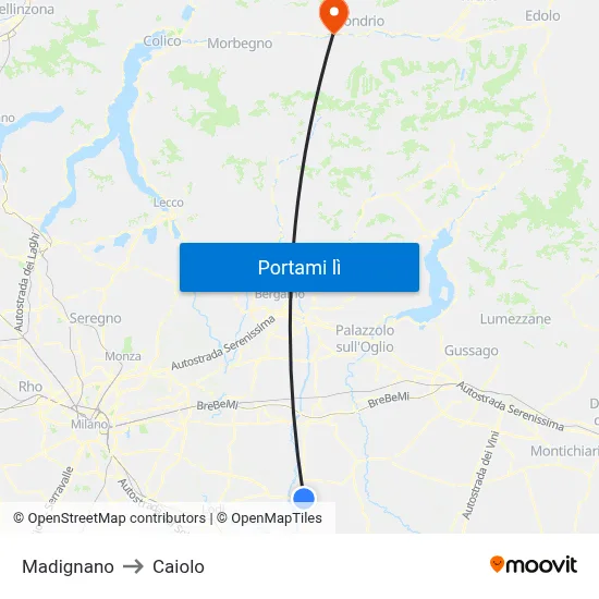Madignano to Caiolo map