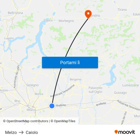 Melzo to Caiolo map