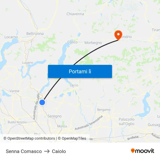 Senna Comasco to Caiolo map