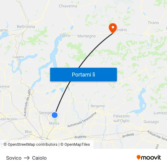 Sovico to Caiolo map
