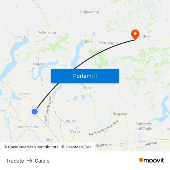 Tradate to Caiolo map